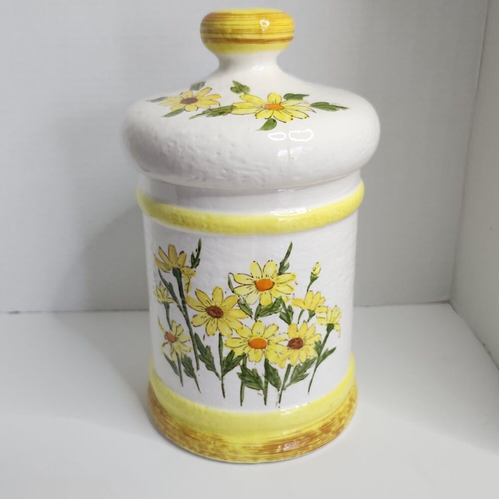 Vtg Sears Roebuck & Co Canister, Daisy Yellow And White